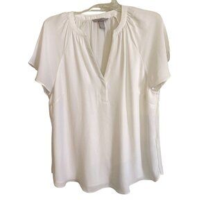 H&M Womens Layered V Neck Blouse Large White All Polyester Size Lg